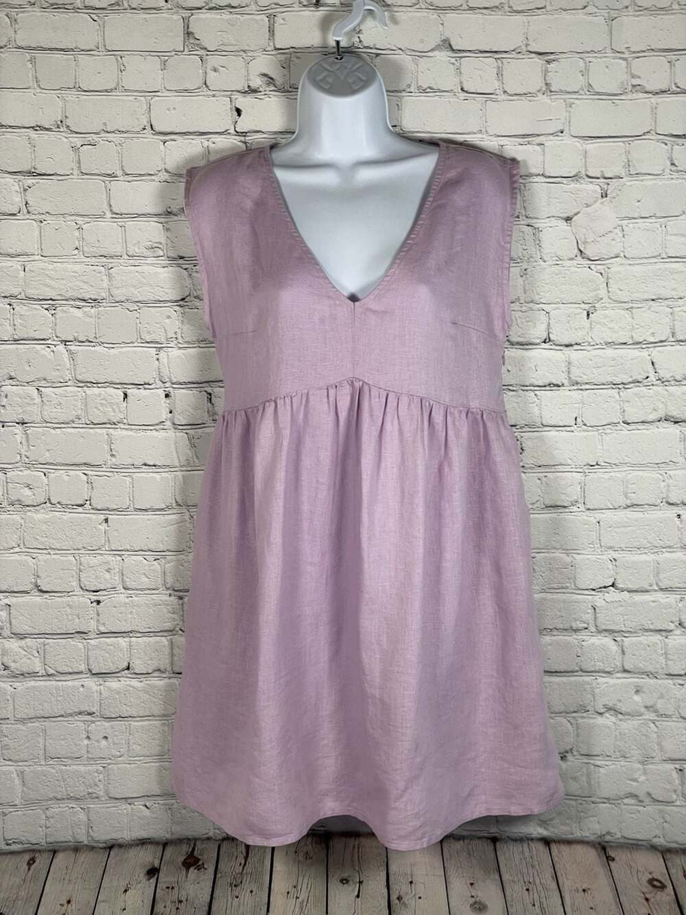 Madewell 100% Linen Sleeveless Oversized/Relaxed Empire-Waist Mini Dress Lilac S
